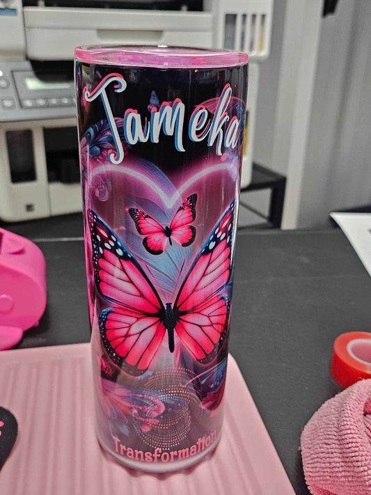 BUTTERFLIES EVERYWHERE (Personalized 20oz Tumbler) Stainless Steel Straw