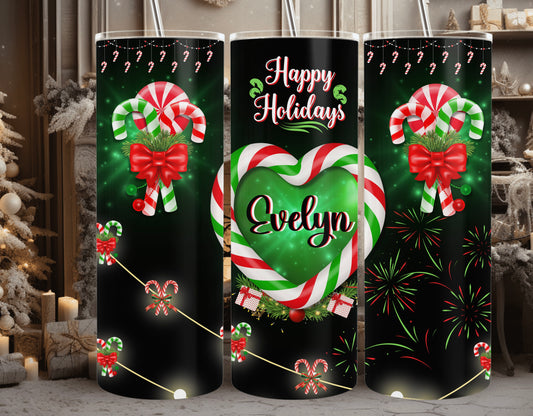 CANDY CANE LANE (Personalized) 20oz Tumbler with Metal Straw