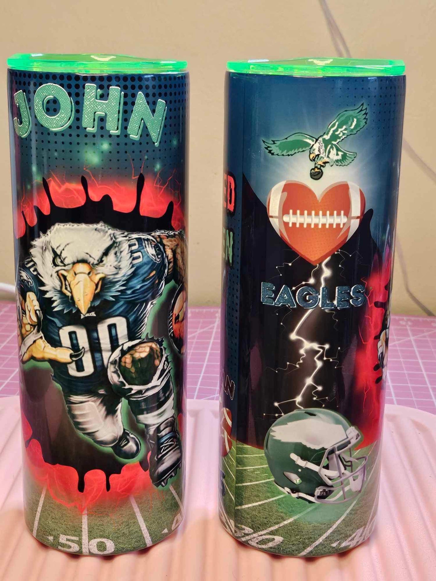 EAGLES 3 different designs (Personalized) 20oz Tumbler w/Metal Straw